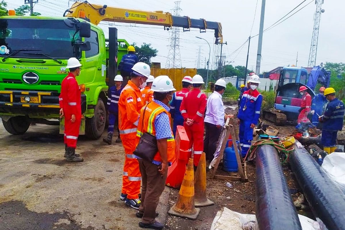 Dokumentasi penyelesaian proyek interkoneksi Interkoneksi Pipa Gresik-Semarang (Gersem) dengan Pipa Kalimantan-Jawa (Kalija) pada Rabu (7/4/2021).