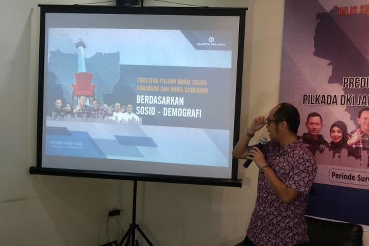 Rilis survei yang digelar Charta Politika di kantor mereka di Kebayoran Baru, Jakarta Selatan, Sabtu (11/2/2017).