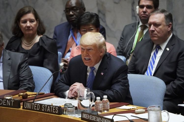 Presiden Amerika Serikat Donald Trump berbicara selama pengarahan Dewan Keamanan PBB di Markas PBB di New York, Rabu (26/9/2018). (AFP/Don Emmert)
