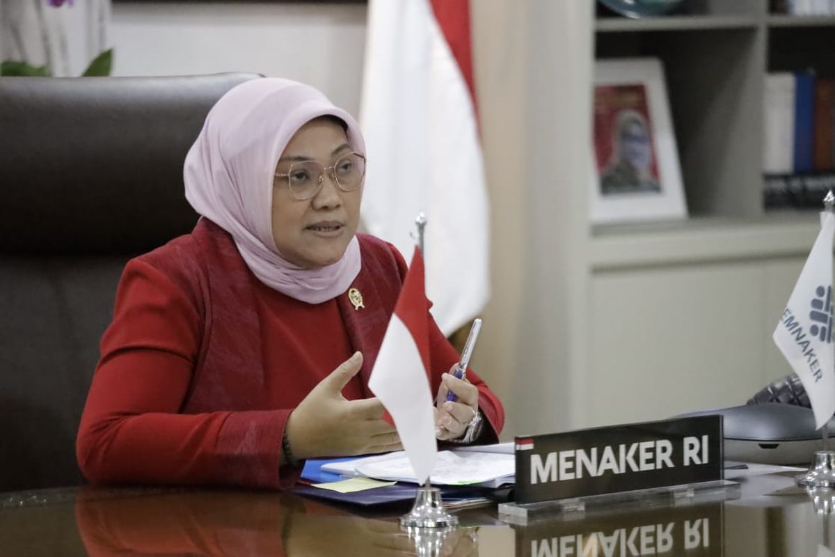 Menteri Ketenagakerjaan (Menaker) Ida Fauziyah saat menerima audiensi pimpinan Jakarta Japan Club (JJC) secara virtual di Jakarta, Rabu (30/6/2021).
