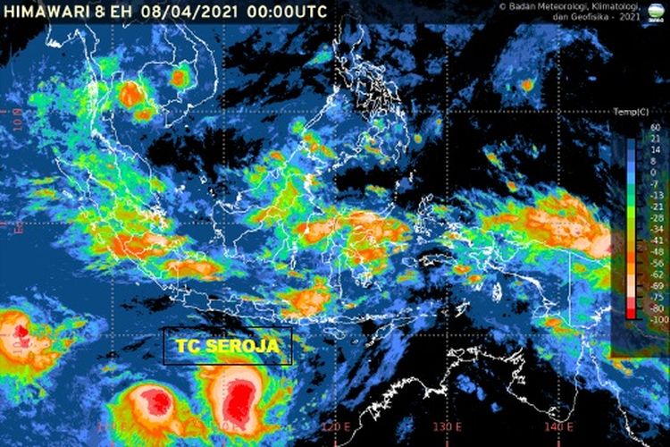 Siklon Tropis Seroja dilihat dari Citra Satelit pada 8 April 2021, pukul 07.00 WIB.