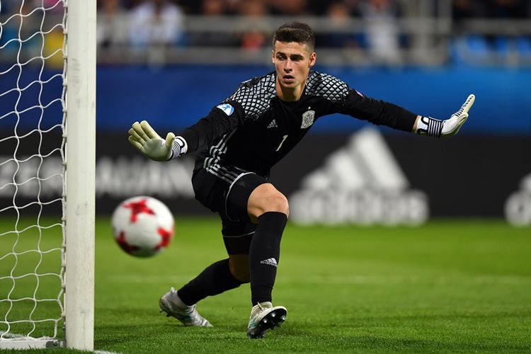 Penjaga gawang Spanyol, Kepa Arrizabalaga, ketika melawan Macedonia pada pertandingan Grup B Piala Eropa U-21 di Gdynia, Polandia, 17 Juni 2017. Spanyol menang 5-0.