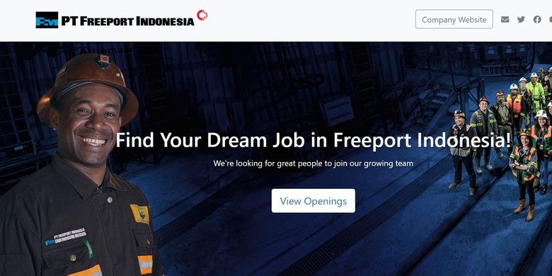 Laman lowongan kerja PT Freeport Indonesia.