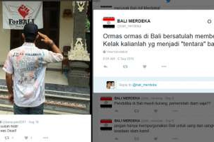 Pesan atau posting pada akun Twitter Banaspati2001 (kiri) dan Bali_merdeka yang dipertanyakan oleh Kepala Polda Bali.