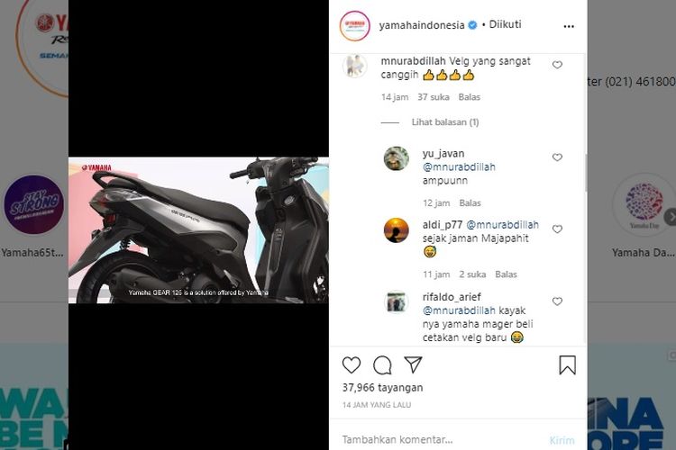 Komentar netizen di akun instagram Yamaha Indonesia