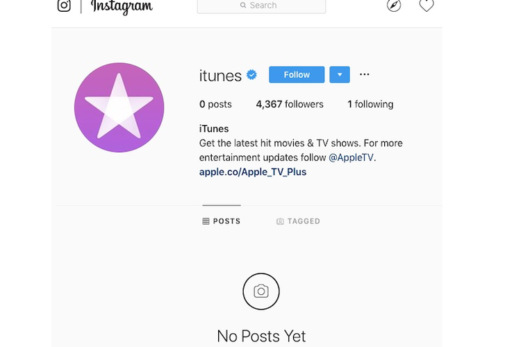 Konten-konten di akun Instagram iTunes yang telah dihapus.
