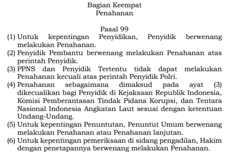 Tangkapan layar dokumen RUU KUHAP 18 November 2025 Pasal 99