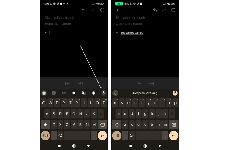 Ilustrasi cara rekam audio ke teks Gboard