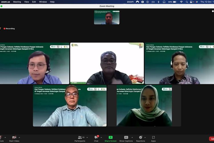 Kegiatan diskusi media yang bertajuk ?Hari Pangan Sedunia: Refleksi Ketahanan Pangan Indonesia di Tengah Ancaman Kekeringan Dampak El Nino? yang digelar secara daring pada Kamis (12/10/2023).