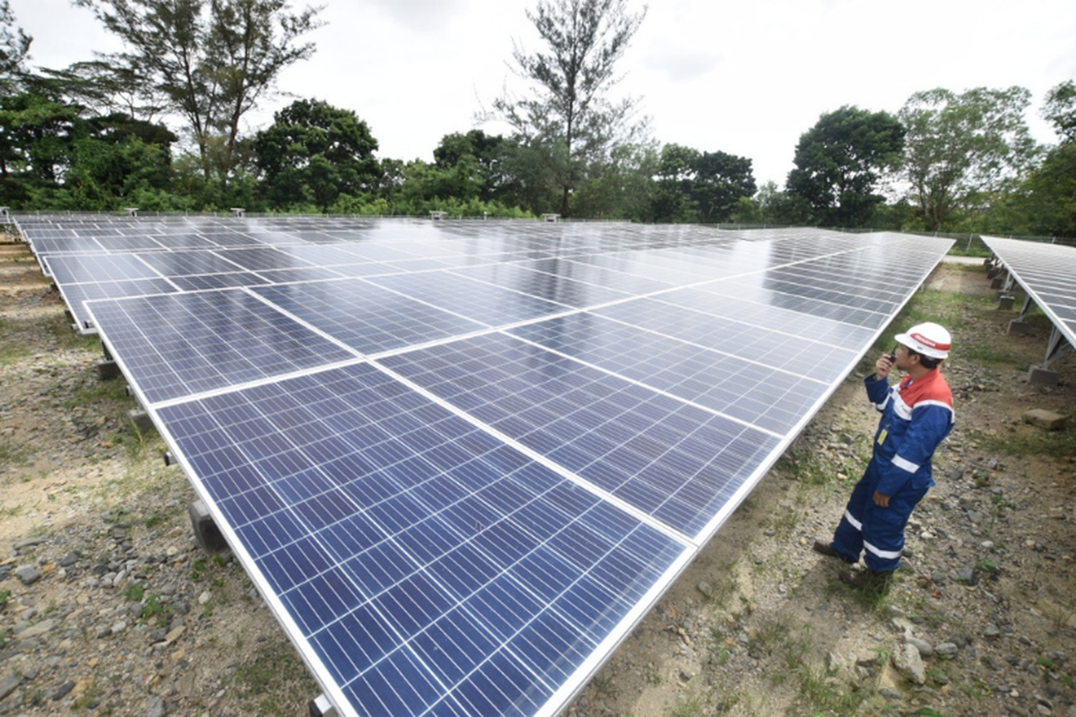 Panel surya di PLTS Badak LNG. 