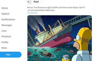 Tangkapan layar adegan The Simpsons prediksi jembatan Baltimore runtuh