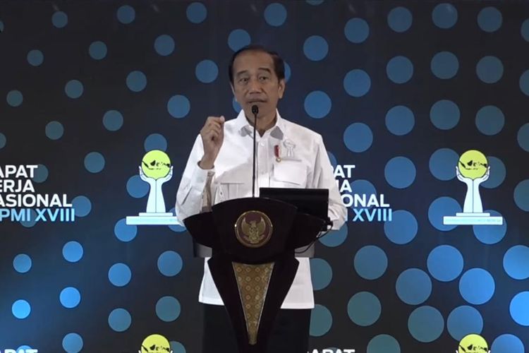 Presiden Joko Widodo (Jokowi) saat membuka Rapat Kerja Nasional Himpunan Pengusaha Muda Indonesia (HIPMI)  ke-XVIII di ICE BSD, Tangerang, Kamis (31/8/2023).