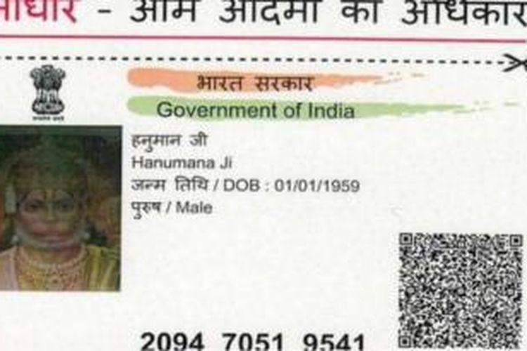 Kartu tanda pengenal biometrik Hanoman yang ditemukan di India.