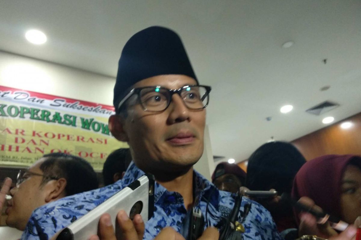 Wakil Gubernur DKI Jakarta Sandiaga Uno di Kementerian Koperasi dan UKM, Rabu (2/5/2018).