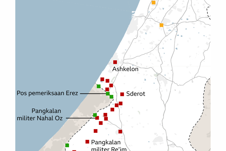 Titik lokasi milihi Hamas belakangan terlihat.