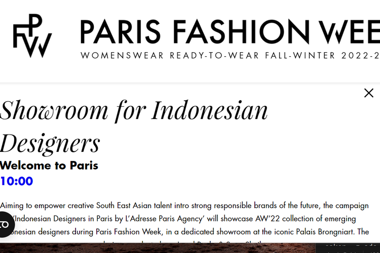 Jadwal paris fashion week 2022