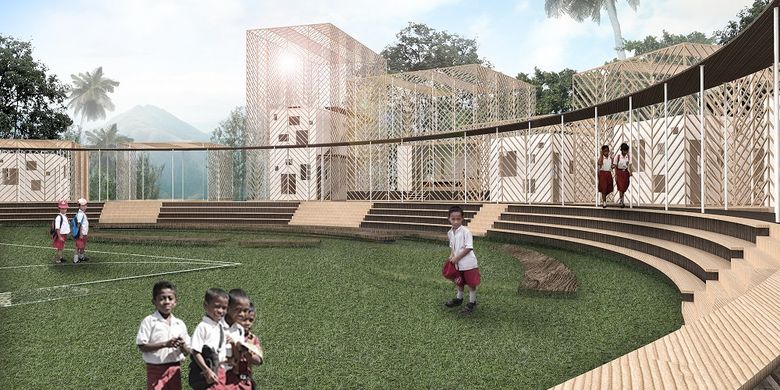 Ilustrasi digital karya firma Budi Pradono Architect berjudul Sekolah Morotai. Foto: BPA studio