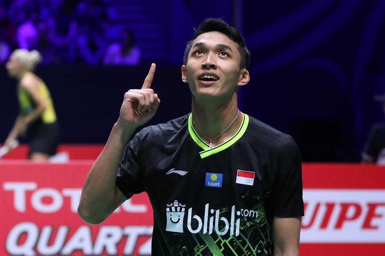 Jonatan Christie lolos ke semifinal French Open 2019 setelah menyingkirkan wakil Denmark, Anders Antonsen, di Stade Pierre de Coubertin, Perancis, Jumat (25/10/2019).