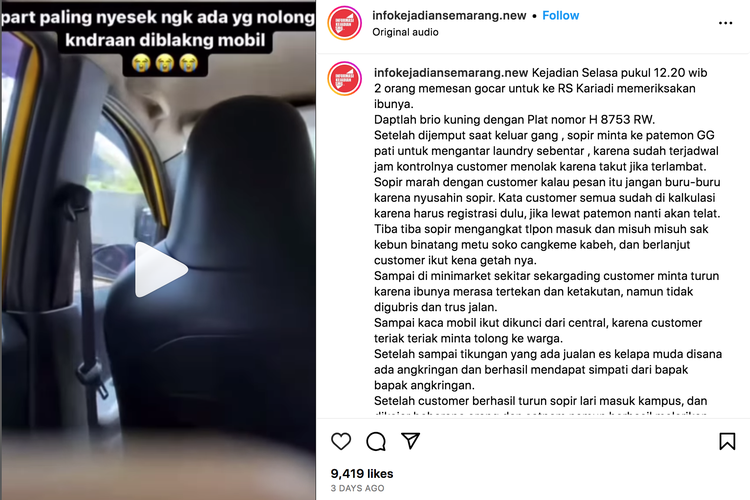 video seorang wanita meminta tolong saat menaiki taksi online