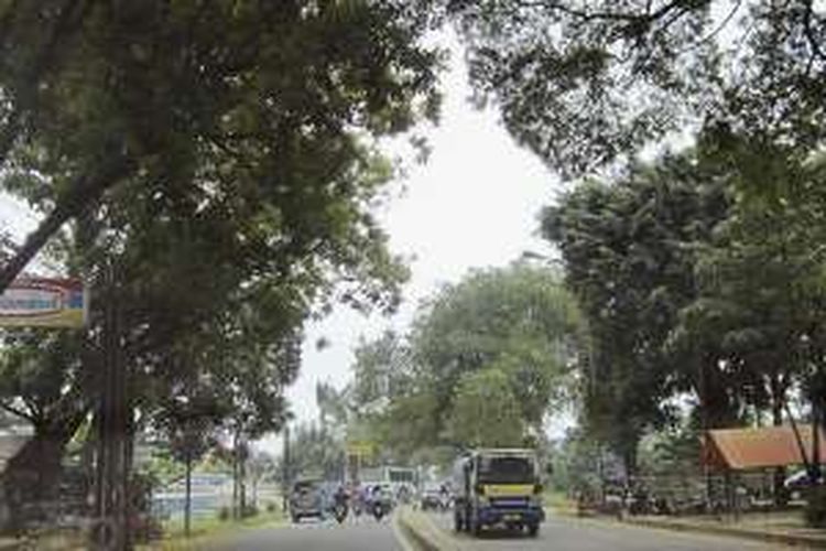 Suasana Jalan Raya Bogor di Cimanggis, Kota Depok, Rabu (26/10/2016). Masih banyak pohon besar yang tersisa di kawasan ini. Dulu, sebagian besar adalah pohon asem.