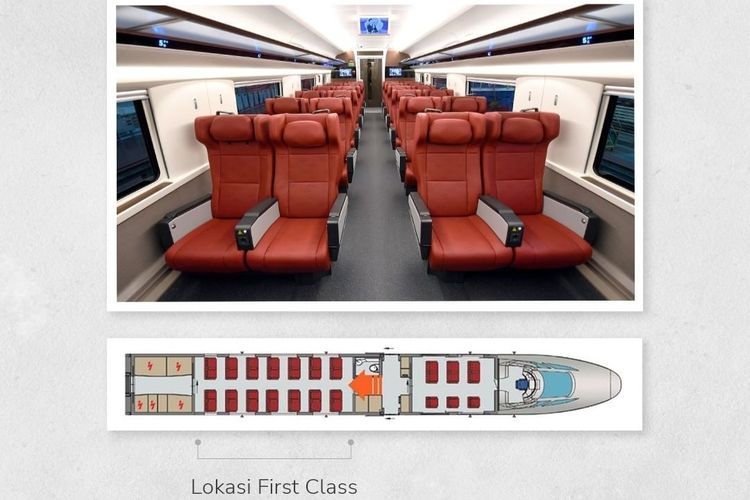 Interior seating First Class Kereta Cepat Jakarta-Bandung.
