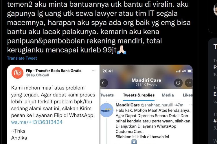 salah satu korban custumer care palsu