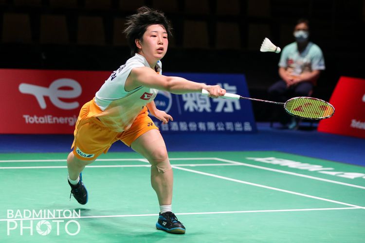 Tunggal putri Jepang Akane Yamaguchi saat menghadapi wakil India pada perempat final Piala Uber 2020 di Ceres Arena, Aarhus, Denmark, Kamis (14/10/2021) malam WIB.