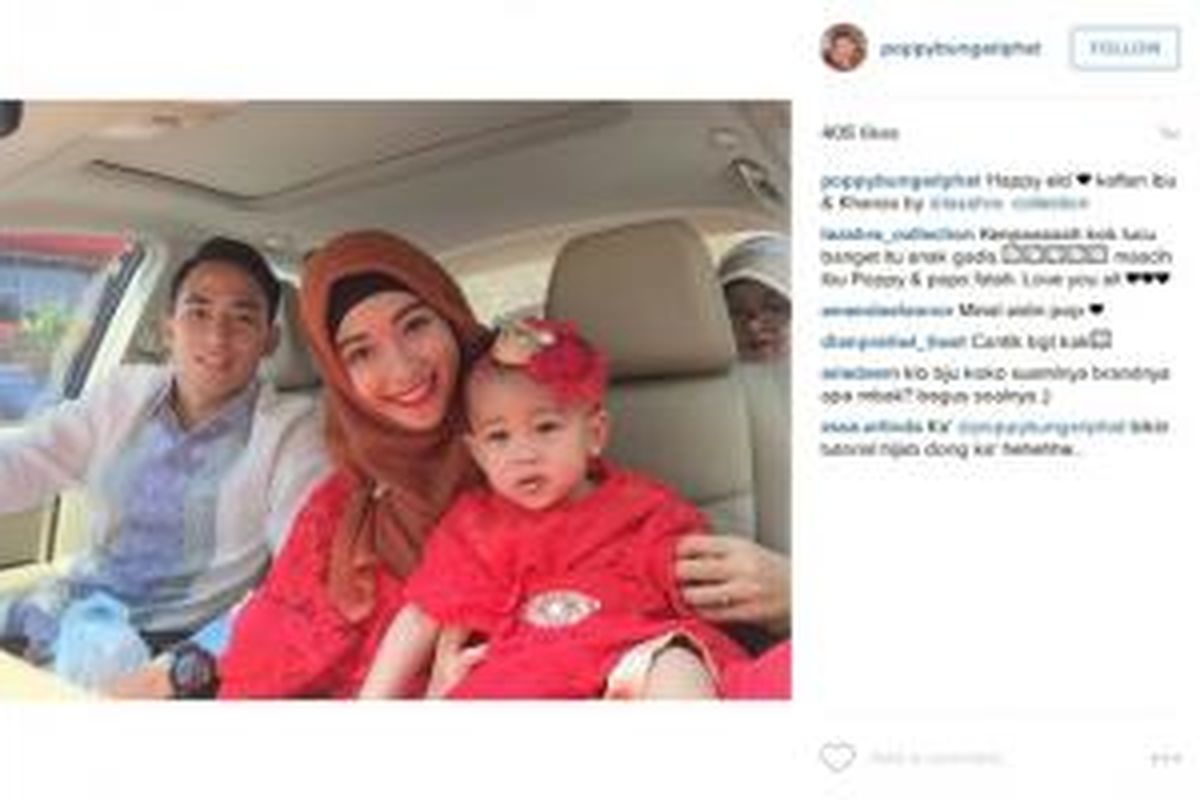 Poppy Bunga bersama sang suami, Muhammad Fattah Riphat dan anaknya.