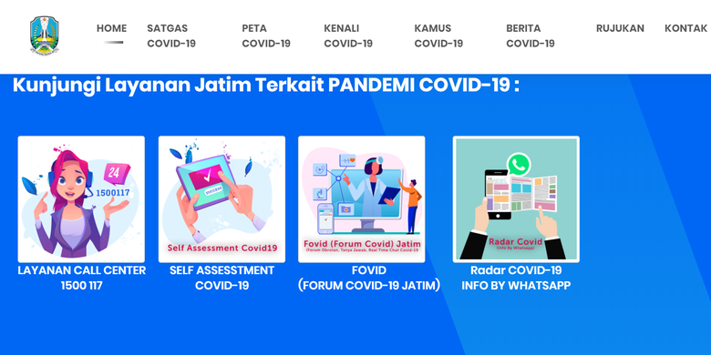 Laman informasi tentang Covid-19 Pemprov Jawa Timur di www.infocovid19.jatimprov.go.id dilengkapi fitur baru bernama Radar Covid-19.