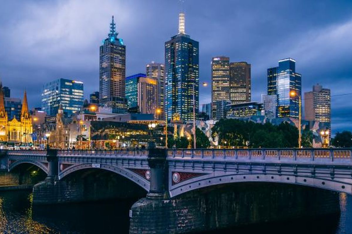 Pemandangan malam Melbourne, Australia.