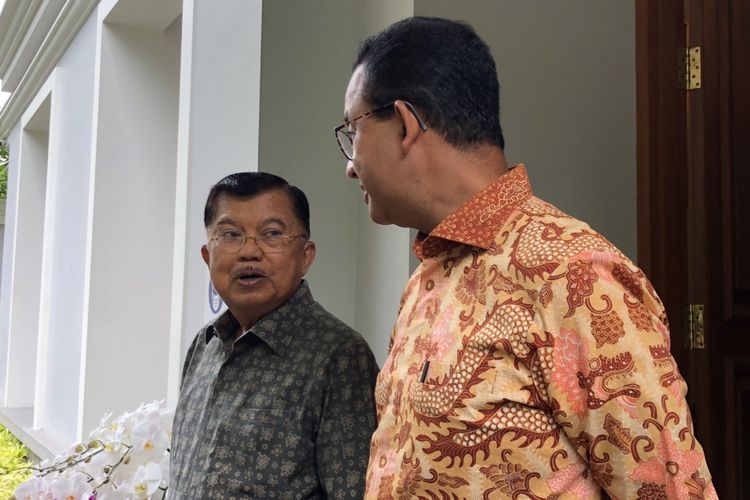 Capres nomor urut 1 Anies Baswedan dan Wapres ke 10 dan 12 RI Jusuf Kalla di Jalan Brawijaya Raya No.6, Jakarta Selatan, Senin (12/2/2024). 