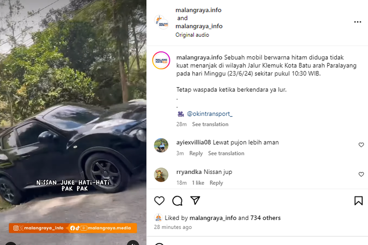 Video Nissan Juke gagal nanjak dan berhenti dipinggir jalan.