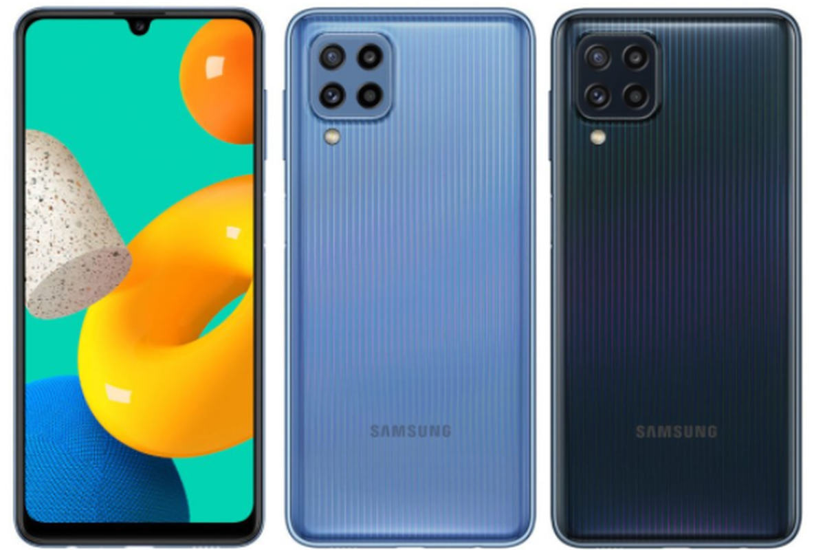 Galaxy M32 hadir dalam dua varian warna, yakni biru dan hitam.