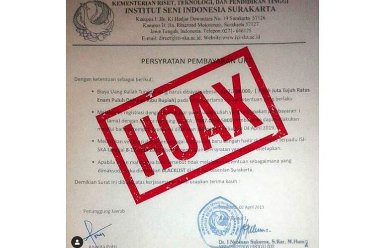 Surat palsu mengatasnamakan Institus Seni Indonesia Surakarta