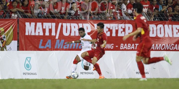 Pertandingan SEA Games 2017 antara Indonesia dan Vietnam di Selayang berakhir imbang tanpa gol, Selas (22/8/2017). 