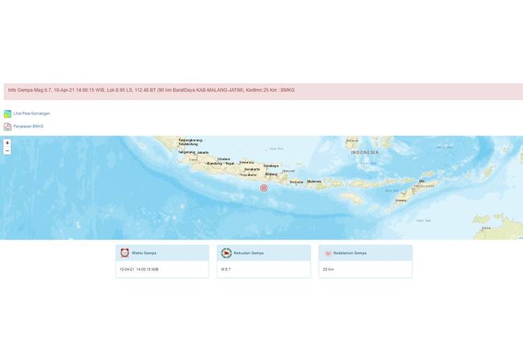 Gempa berpusat di Malang yang terjadi pada 10 April 2021.