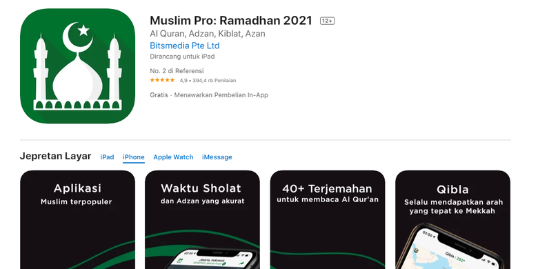 Aplikasi Muslim Pro: Ramadhan 2021 untuk mengetahui jadwal imsakiyah Ramadan 2021.