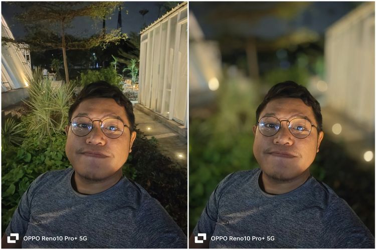 Hasil foto kamera selfie 32 MP (f/2.4) Oppo Reno 10 Pro Plus mode Portrait. Bisa dilihat, foto selfiee mode portrait masih bisa kelihatan cukup tajam meski diambil di kondisi pencahayaan minim. Tingkat buram latar belakang juga bisa diatur sedemikian rupa setelah proses pemotretan.