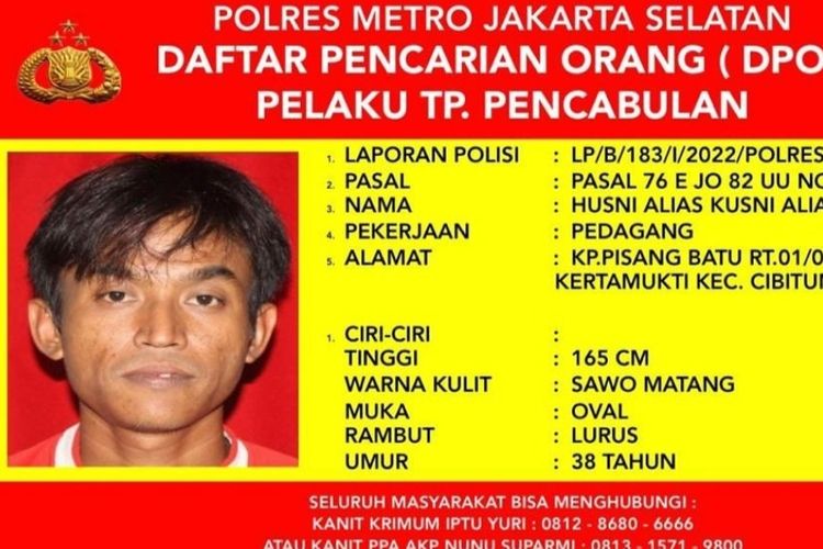 Polres Metro Jakarta Selatan telah menetapkan tukang siomay berinisial K alias Tebet sebagai daftar pencarian orang (DPO) kasus pemerkosaan terhadap anak perempuan, ZF (6). 