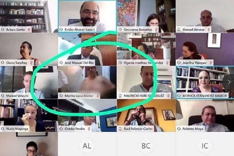 Politisi Meksiko, Senator Martha Lucia Micher, tengah melangsungkan rapat lewat Zoom bersama jurnalis dan politisi lainnya. Fotonya yang tengah topless kemudian menyebar di media sosial. (CEN via Daily Mirror)
