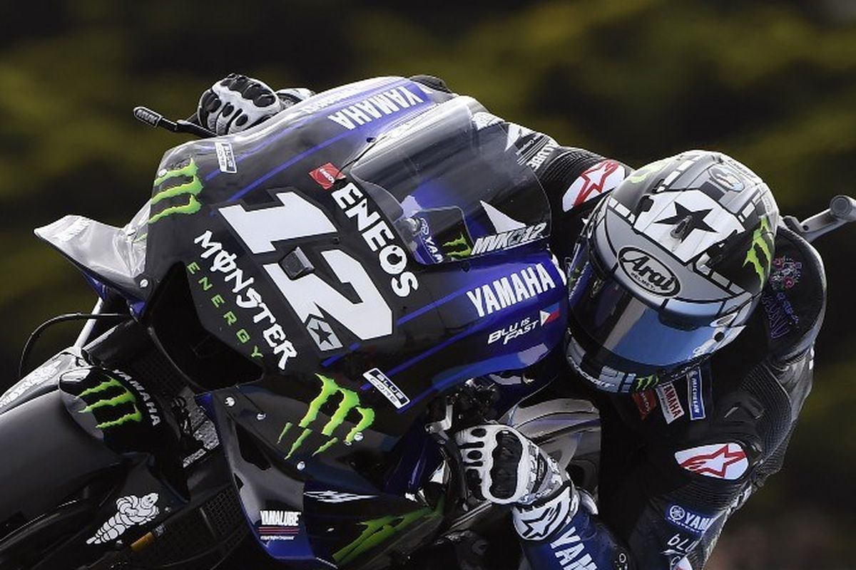 Maverick Vinales menjajal Sirkuit Phillip Island pada latihan bebas MotoGP Australia 2019, 27 Oktober 2019. 