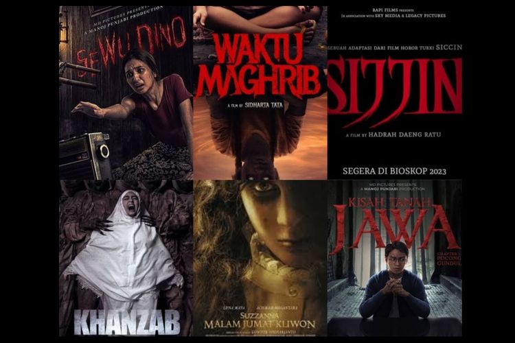 Kolase poster film-film horor Indonesia terlaris sepanjang 2023.
