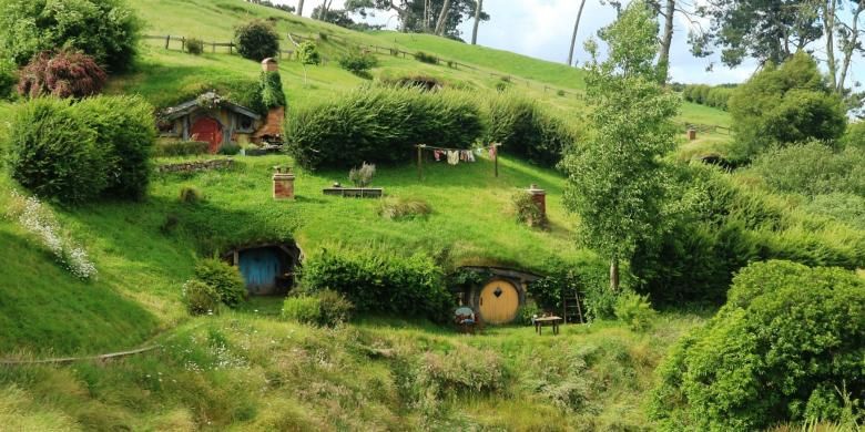 Hobbiton Movie Set di Matamata, Selandia Baru. 