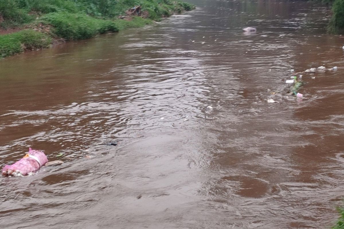 Sejumlah sampah masih ditemukan mengalir di aliran Kali Ciliwung tepatnya di Jalan Masjid Al-Makmur, Pasar Minggu, Jakarta Selatan pada Senin (5/12/2022) sore. 