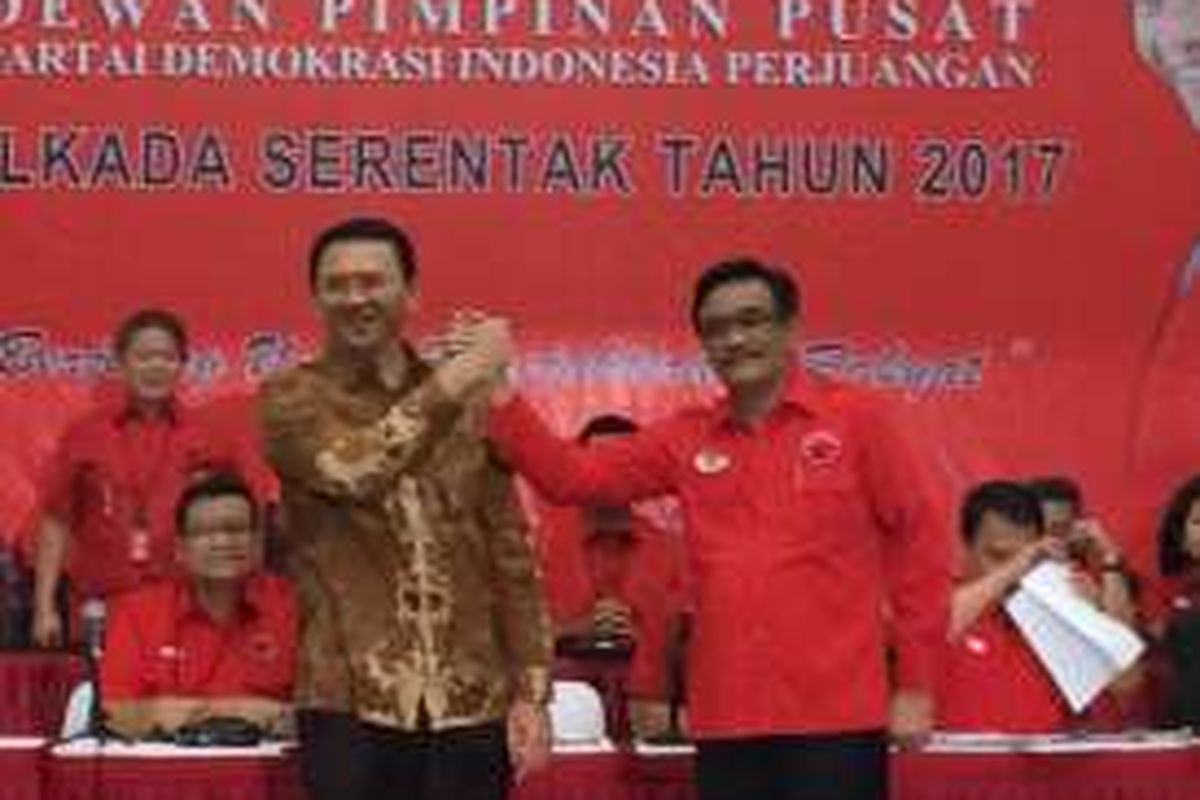 Calon Gubernur DKI Jakarta Basuki Tjahaja Purnama atau Ahok dan Wakil Gubernur DKI Jakarta Djarot Saiful Hidayat di DPP PDI Perjuangan, Selasa (20/9/2016).