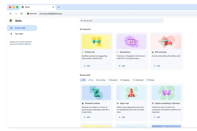 Daftar Skills siap pakai untuk Gemini di Chrome.