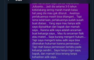 Tangkapan layar unggahan seorang kakak yang mengeluhkan adiknya, remaja 18 tahun yang sering mengamuk