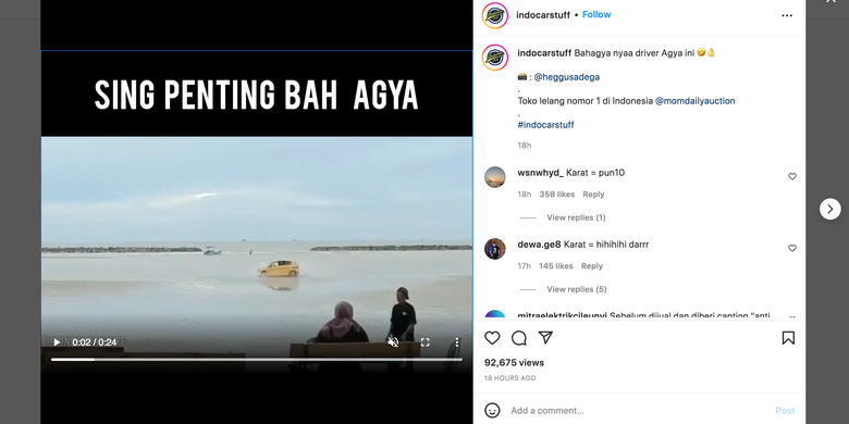 Video pengemudi Toyota Agya berkendara di pinggir pantai