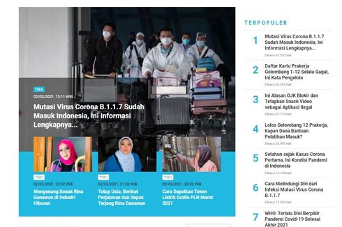 [POPULER TREN] Mutasi Virus Corona B.1.1.7 Sudah Masuk Indonesia | Penjelasan Pengelola soal Gagalnya Pendaftar Peserta Kartu Prakerja Gelombang 1-12