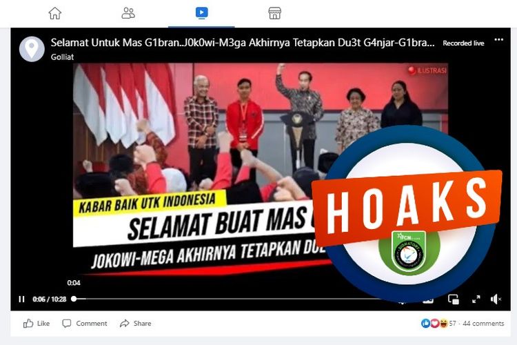 Tangkapan layar Facebook narasi yang menyebut Megawati dan Jokowi menujuk Gibran sebagai cawapres Ganjar Pranowo